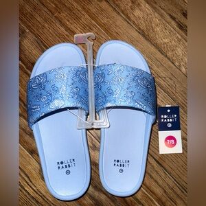 Roller Rabbit x Target Floral Vines Slide Sandals Blue. NWT.